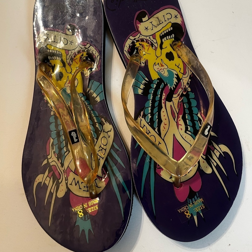Ed Hardy Skull Jelly Thong Sandals Size 8 Women - Picture 3 of 5